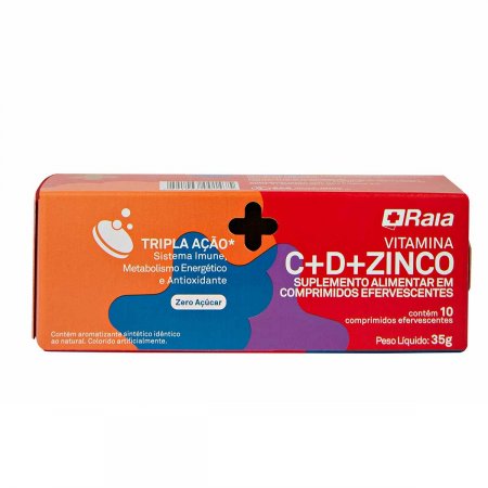 Raia Vitamina C 1g + Vitamina D 400UI + Zinco 10mg com 10 Comprimidos