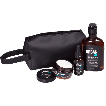 Kit Farmaervas Urban Men Shampoo + Óleo + Pomada + Grátis Necessaire