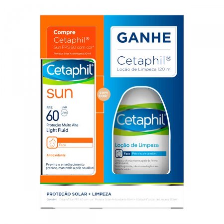 Kit Cetaphil Protetor Solar Sun FPS 60 com Cor com 50ml + Loção de Limpeza com 120ml