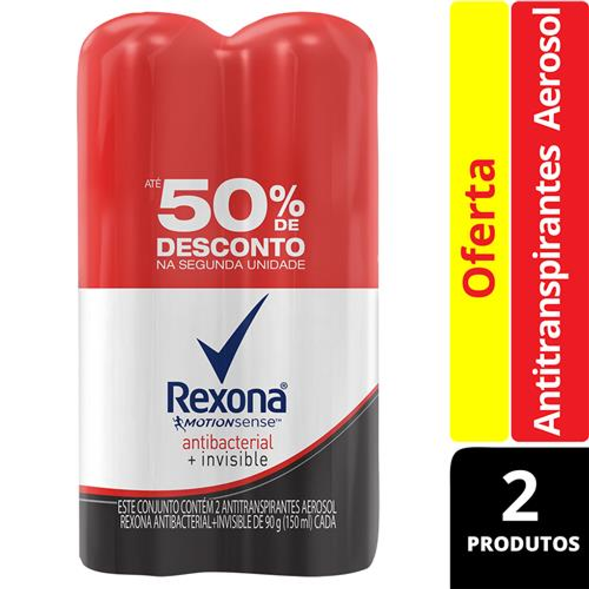 Kit Desodorante Antitranspirante Aerosol Rexona Feminino Antibacterial + Invisible