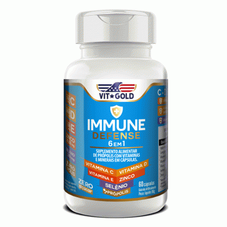 Multivitamínico Immune Defense c/ Própolis Vitgold com 60 caps