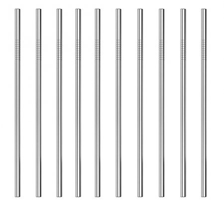 Kit de 10 Canudos de Aço Inox Básico Reto
