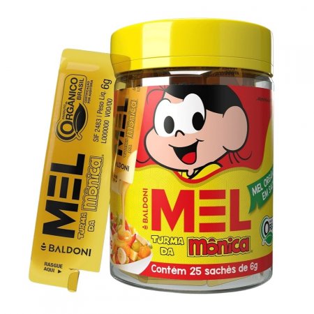 Mel  Orgânico Turma da Mônica  3 potes 25 sachês de 6g cada