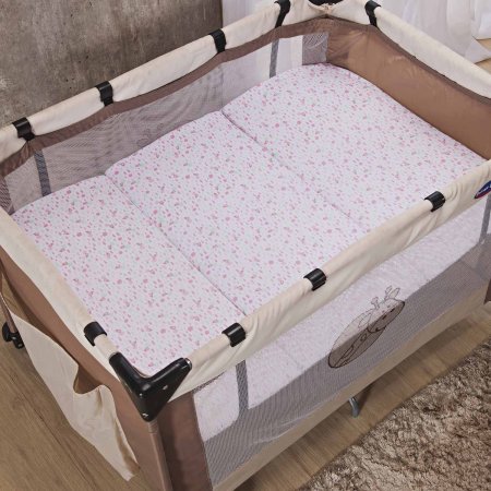 Colchonete Dobrável para Berço Portátil de Malha Bambi - Balões Rosa