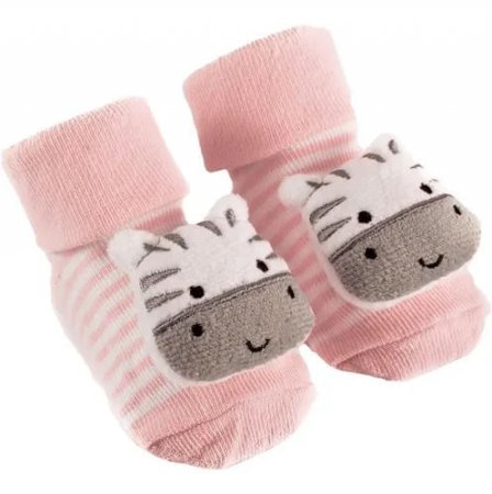 Meia Com Chocalho Solado Antiderrapamte Zebra Rosa 12731 Buba