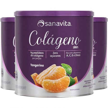 Kit 3 Colágeno Hidrolisado em Pó Tangerina Sanavita 300g