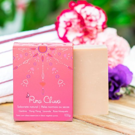 Pura Chuva Sabonete Natural Facial - Peles Normais ou Secas com Gerânio, Ylang Ylang e Rosa Mosqueta 100g