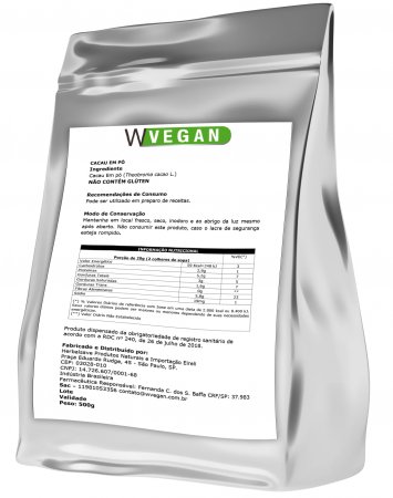 Cacau em pó WVegan Embalagem Refil 500g