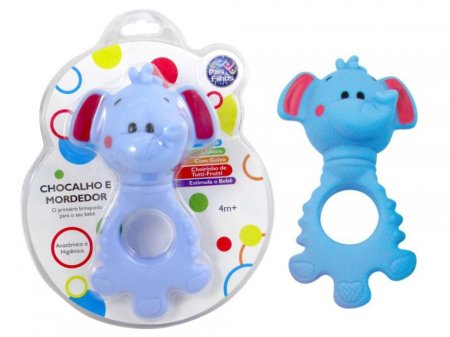 Chocalho Mordedor Elefantinho com Guizo Brinquedo para Bebê