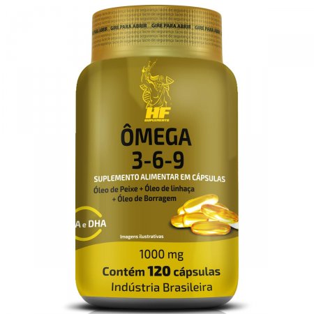OMEGA 3 6 9 PEIXE BORRAGEM E LINHACA  HF SUPLEMENTS 120CAPS