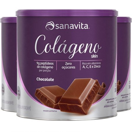 Kit 3 Colágeno Hidrolisado em Pó Chocolate Sanavita 300g