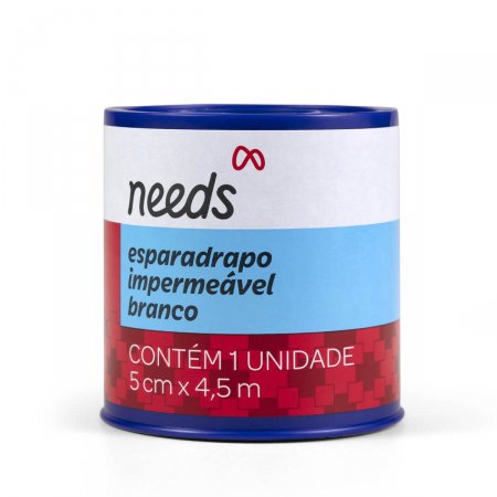 Esparadrapo Impermeável Needs Branco de 5cm x 4,5m com 1 unidade