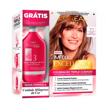 Tintura Permanente Imédia Excellence 7.1 Louro Acinzetado + Creme