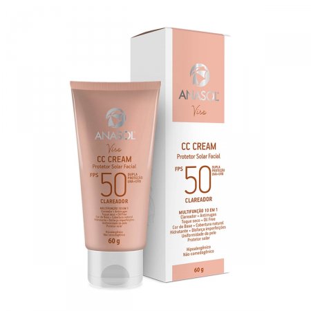 Protetor Solar Facial Anasol Viso CC Cream Clareador FPS 50 com 60g