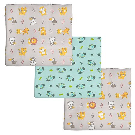 Kit c/ 3 Cueiros para bebê flanelado Safari Cinza Bercinho - Incomfral 28008003 CUEIRO BERCINHO ESTAMPADO C/03UN NEUTRO