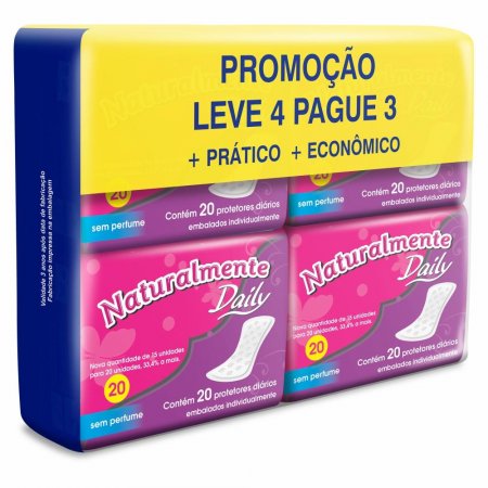 Protetor Diário Naturalmente Daily Leve 4 Pacotes De 20 Un.E Pague 3