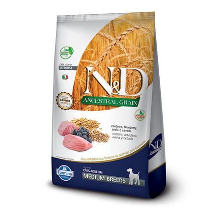 Ração Farmina N&D Ancestral Grain Cordeiro e Blueberry para Cães Adultos de Raças Médias Ração Farmina N & D Ancestral  Cordeiro e Blueberry para Cães Adultos de Raças Médias-2,5kg