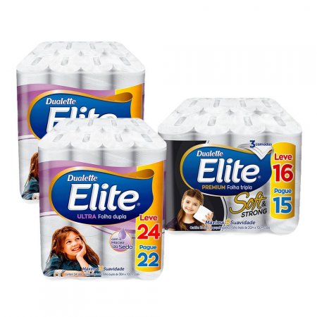 Kit Papel Higiênico Elite 48 Rolos Folha Dupla E 16 Folha Tripla