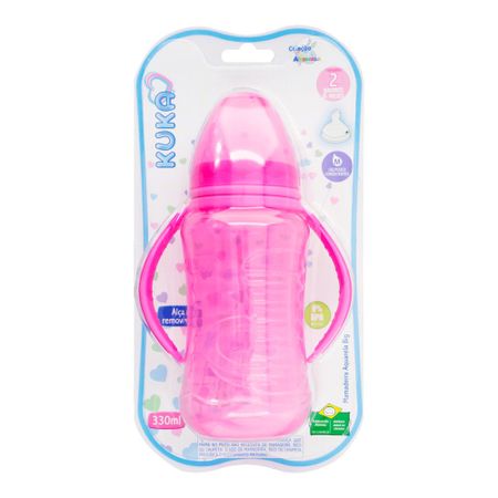 Mamadeira Kuka Aquarela Big Orto Com Alça Rosa 330ml