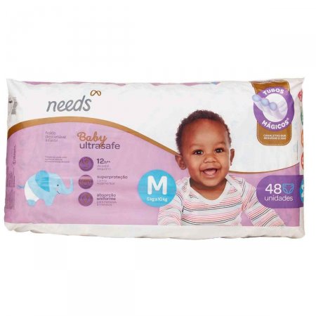 Fralda Descartável Needs Baby Ultrasafe Tamanho M com 48 Unidades