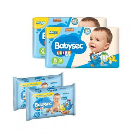 Kit 68 Fraldas Babysec Ultrasec G E 184 Lenços Umedecidos