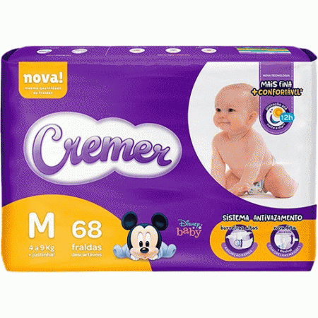 Fralda Cremer Baby Hiper Proteção Até Noite E Dia Tamanho M Com 68 Unidades