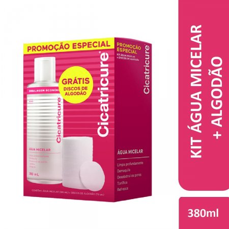 Kit Água Micelar Cicatricure com 380ml + Discos de Algodão com 70 unidades