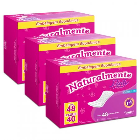3 pacotes Protetor Diário Naturalmente Daily Leve 48 Pague 40