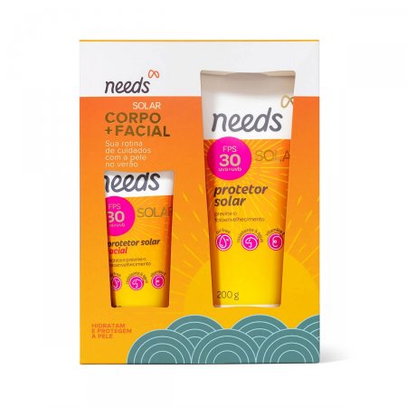 Kit Needs Protetor Solar Corporal FPS 30 com 200g + Protetor Solar Facial FPS 30 com 60g