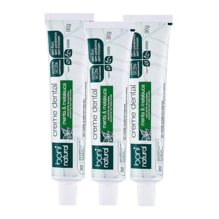 Kit com 3 unidades da Pasta Dental Natural Menta e Melaleuca sem Flúor – Boni Natural