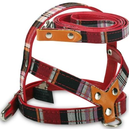 Peitoral e Guia em Xadrez-Vermelho-nº0