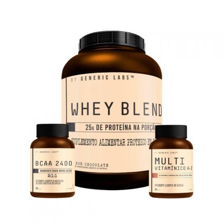 WHEY BLEND (2kg) + BCAA 2400 (60 cápsulas) + MULTI VITAMÍNICO A-Z (30 cápsulas) - Chocolate