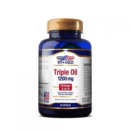 Triple Oil 1200mg Ômega 3 e 6 (Óleo de Peixe, Linhaça e Boragem) Vitgold 60 caps