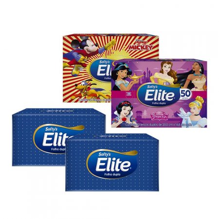 Kit Lenço De Papel Elite Com 2 Regulares E Disney