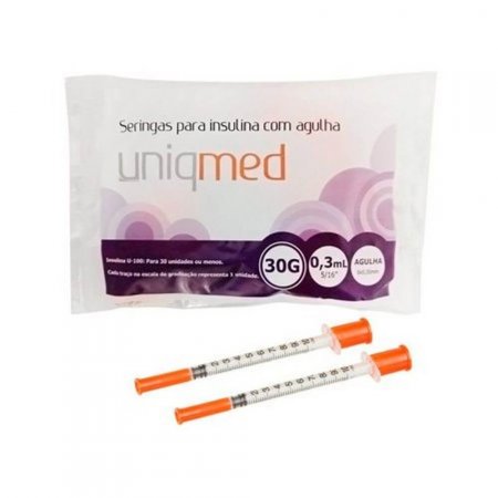 Seringa Insulina 0,3ml Agulha 8x0,30mm 30G - Pacote 10un
