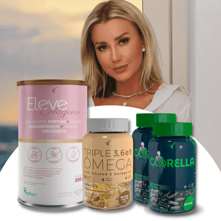 Kit Ana Paula Siebert - Colágeno 30 dias - Clorella 120 cápsulas - Triple Ômega 60 cápsulas + E-book