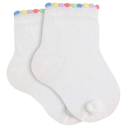 Meia Soquete para bebê Pompom Branco - Lupo LU02000-363.1120 MEIA LUPO BF POMPOM COLORS BRANCA-0/4