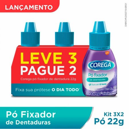 Kit Pó Fixador de Dentadura Corega com 22g Leve 3 Pague 2