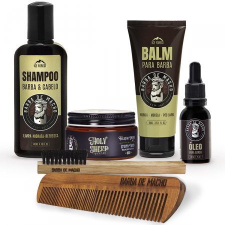 Kit Barba de Macho Shampoo Balm e Óleo Pente