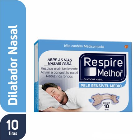 Dilatador Nasal Respire Melhor Médio Pele Seca/Sensível com 10 unidades