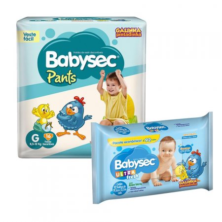 Kit 16 Fraldas Babysec Pants G E 92 Lenços Umedecidos