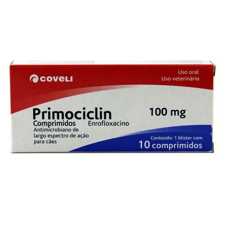 Primociclin 100mg 10 comp Coveli Antibiótico Cães e Gatos