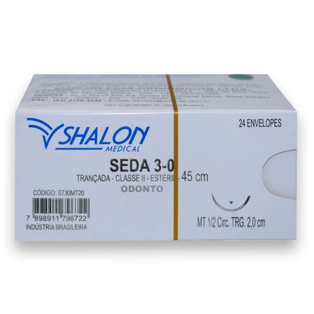 Fio de Sutura Seda com Agulha 24Un - Shalon Fio de Sutura Seda 3-0 com Agulha 2cm com 24 - Shalon