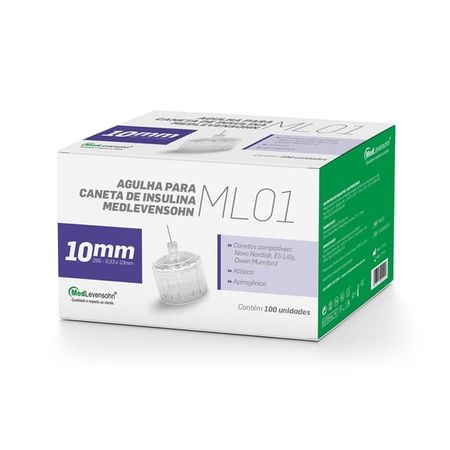 Agulha 10mm para Caneta de Insulina Medlevensohn 100 Unid