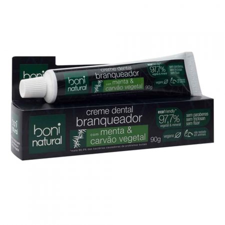 Creme Dental Sem Flúor com Menta e Carvão Vegetal Boni Natural 90g