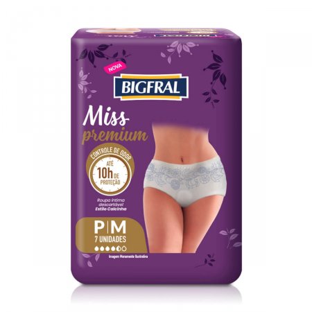 Roupa Íntima Bigfral Miss Premium Tamanho P/M com 7 unidades