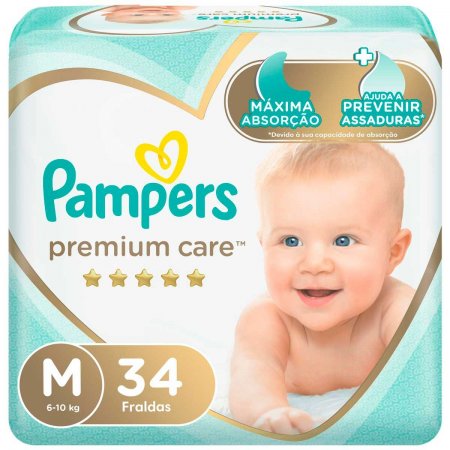 Fralda Pampers Premium Care Tamanho M com 34 unidades