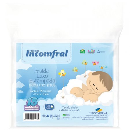 Fralda Luxo Estampada Masculino Pacote com 15 unidades