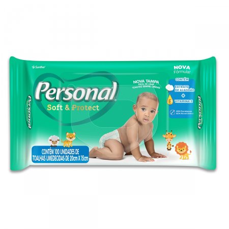 Toalha Umedecida Personal Soft & Protect com 100 Unidades