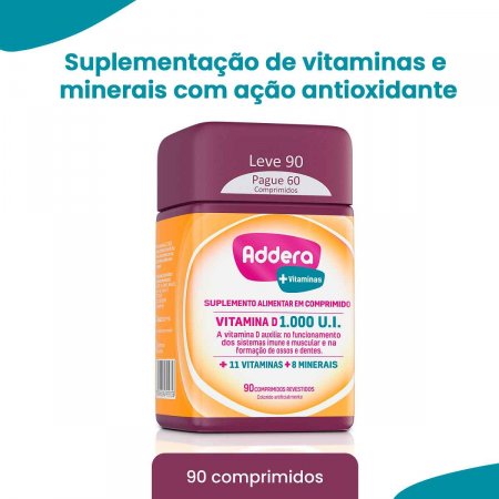 Vitamina D Addera +Vitaminas 1.000UI com 90 Comprimidos